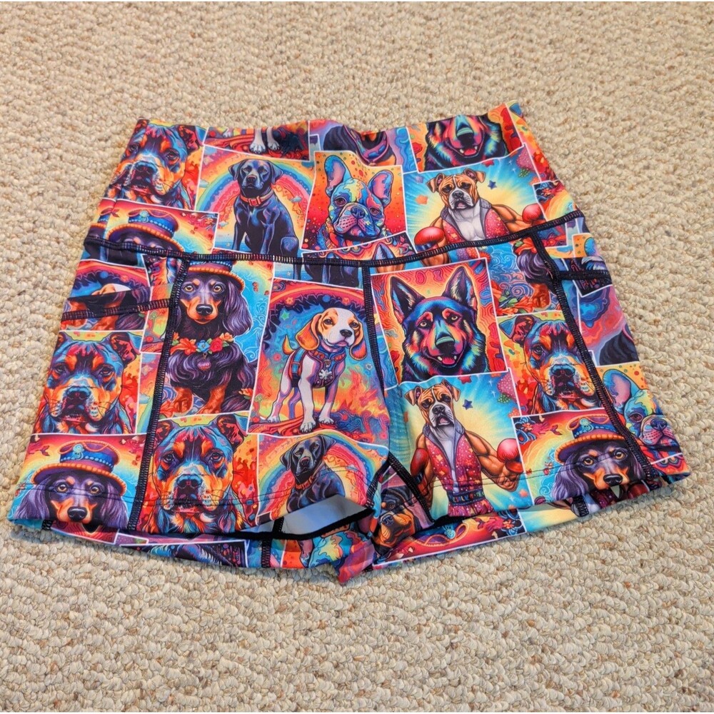 Constantly Varied Gear CVG Biker Gym Shorts Womens XS Colorful Dog Workout